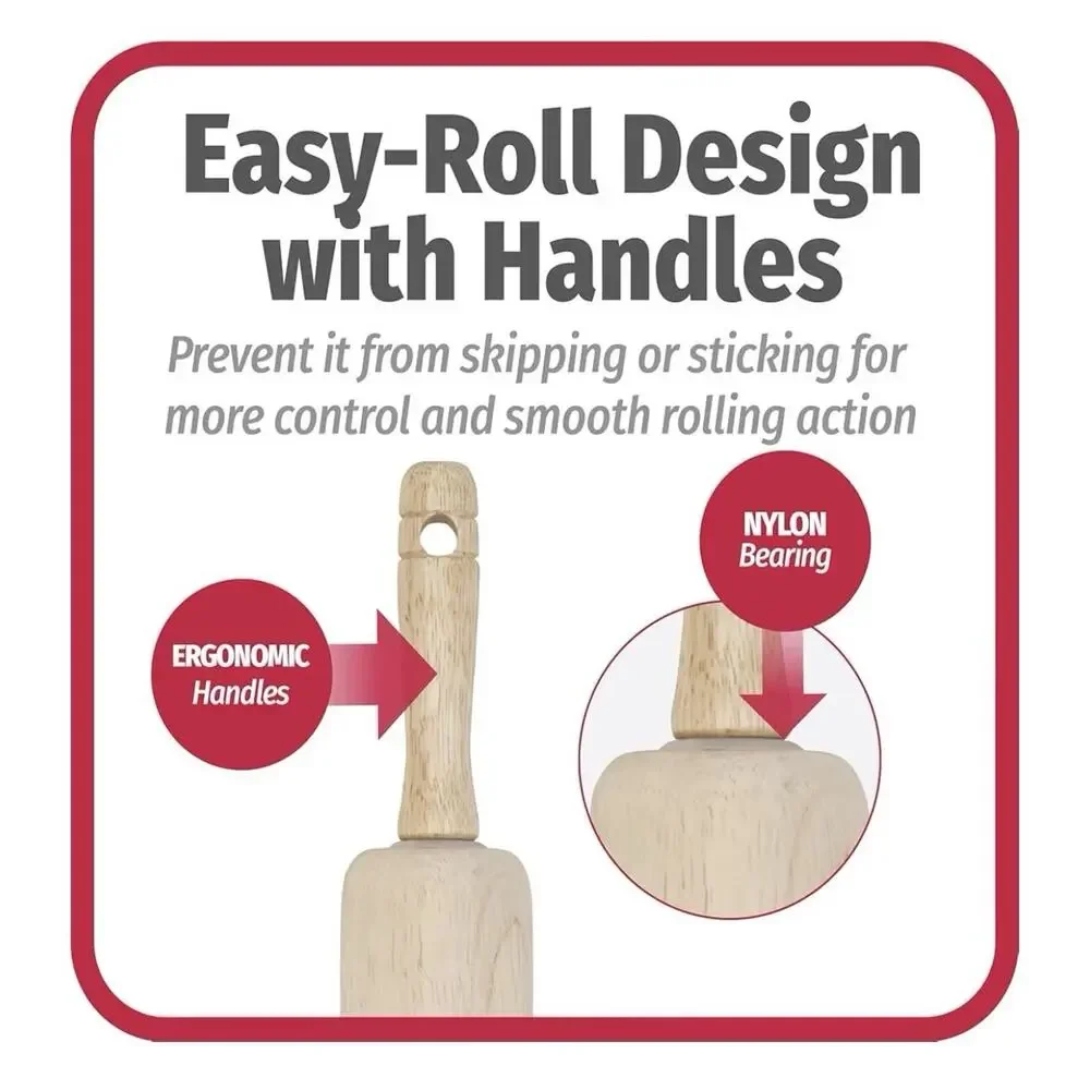 GoodCook Classic Wooden Rolling Pin with Easy Roll Bearings